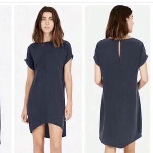 Everlane Dusty Blue Silk Shirt Dress Rolled Short Sleeve size M